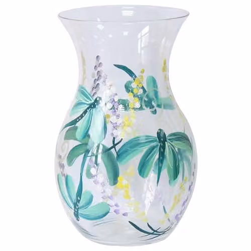 Lesser & Pavey Lynsey Johnstone Dragonfly Hand Painted Multicolour Glass Floral Vase, H 17.0 cm x W 11.0 cm x D 11.0 cm – 1