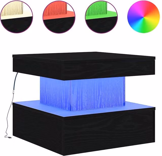 Berkfield Home Modern Square Coffee Table with LED Lights in Black Oak, W/D/H: 50 x 50 x 40 cm – 1