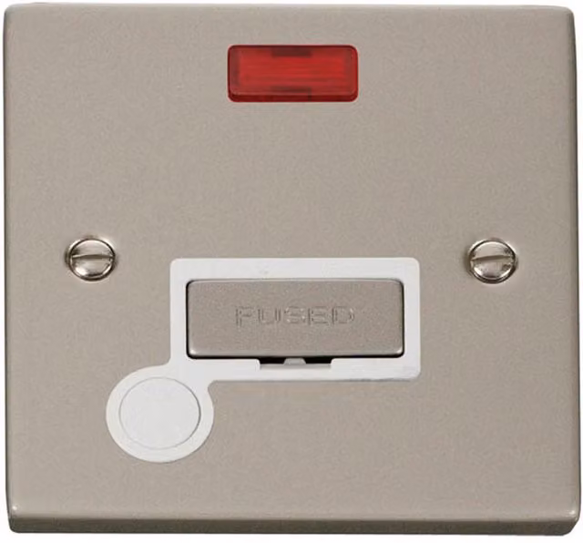 SE HOME Pearl Nickel 13A Fused Ingot Connection Unit with Neon and Flex in White and Silver