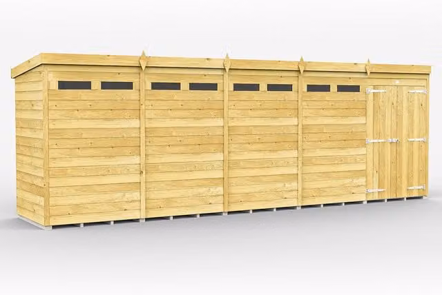 DIYSHEDS Pent Security Shed with Double Doors, Tanalised Pressure Treated Wood, Green