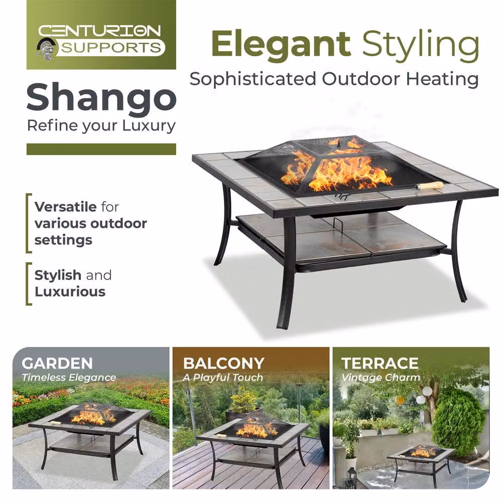 Centurion Supports SHANGO Multi-Functional Black Square Fire Pit Table with Ceramic Tiles – 5