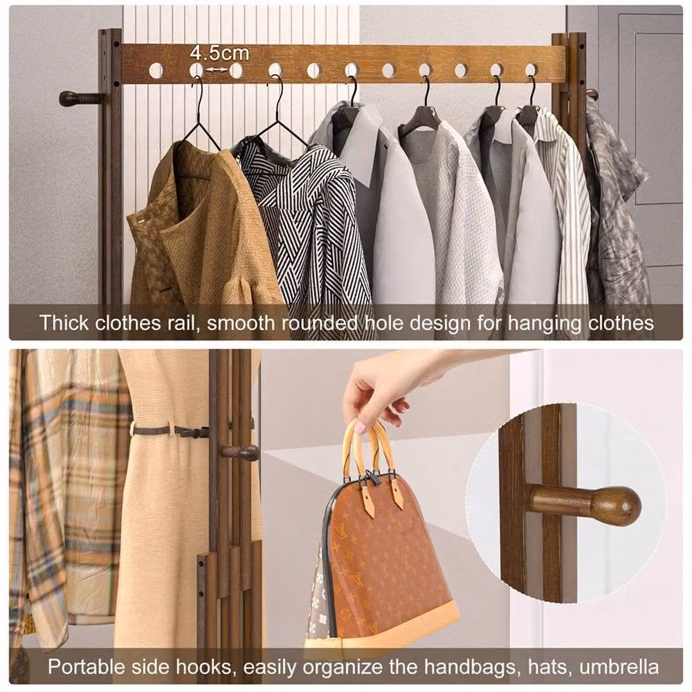 ERGOVEXA Vintage Clothes Rail with 2 Tier Shoe Storage Shelf in Brown – 4