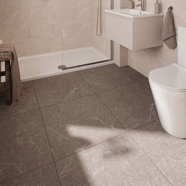 Johnson Tiles Dakota Matt Rectified Porcelain Stoneware Floor and Wall Tile Sample in Basalt Grey and Brown Stone Look