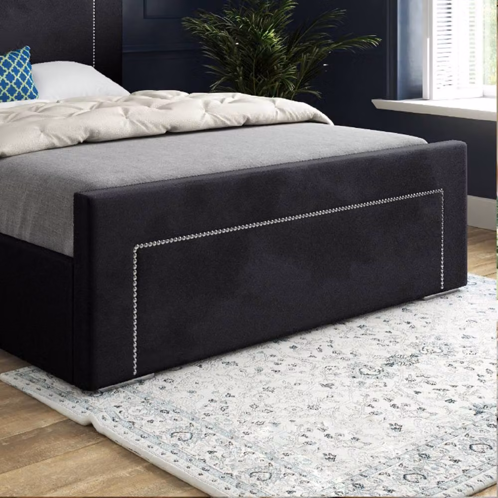 Casani Kettleshulme Modern Upholstered Black Velvet Designer Bed Frame, W/D/H: 180 x 200 cm – 4