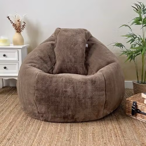 rucomfy Beanbags Hygge Faux Fur Bean Bag Chair for Adults in Beige or Brown, W/D/H: 90 x 100 x 110 cm – 2