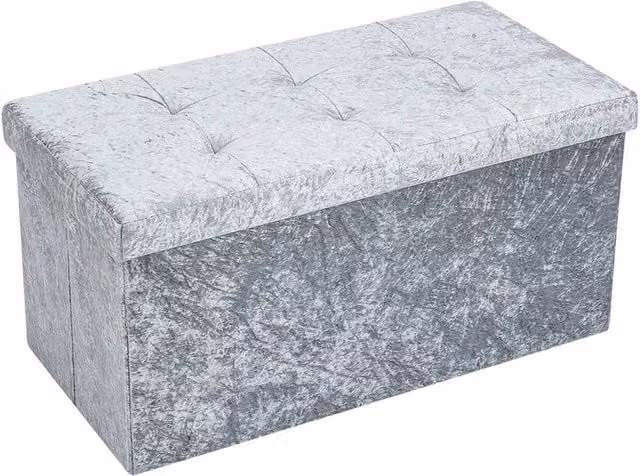 EONLION Grey Velvet Foldable Double Bed with Storage Box for 2 Adults, W/D/H: 150 x 76 x 38 cm – 1