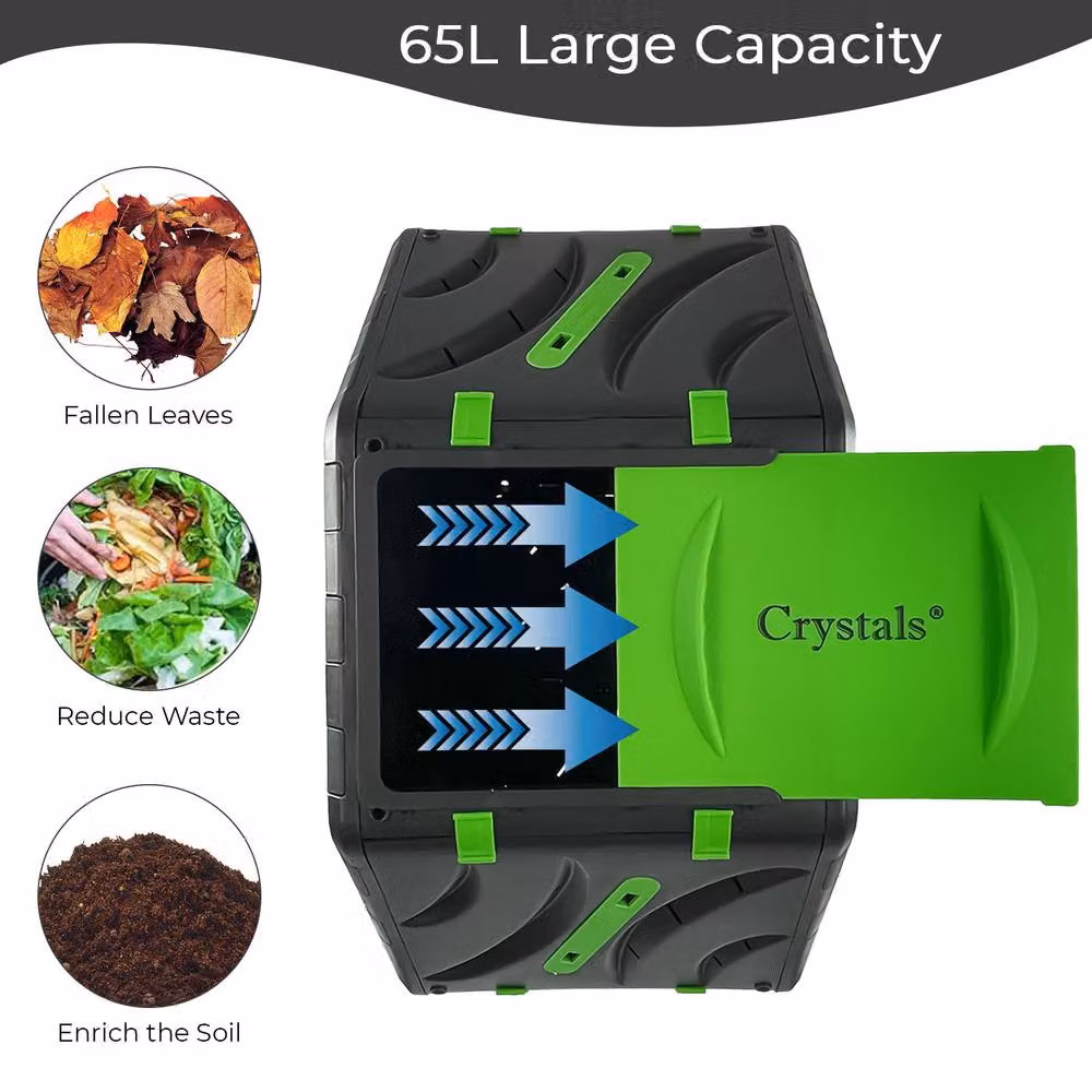 Crystals 65L Rotating Garden Compost Bin Barrel with Air Holes in Black – 4