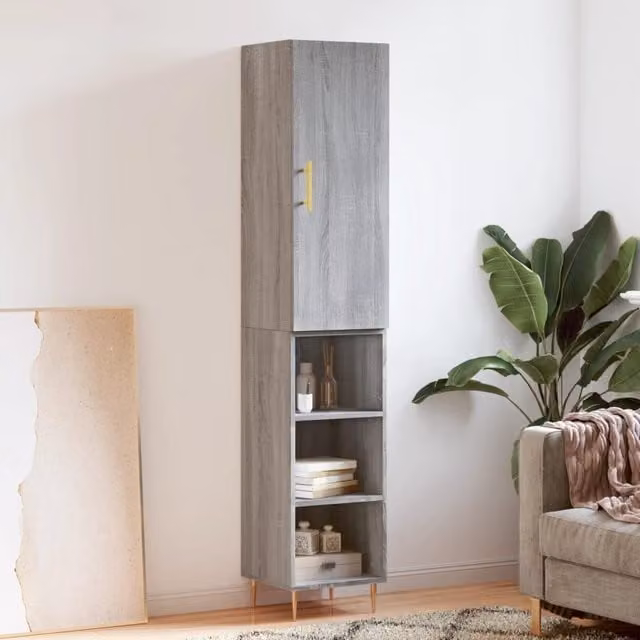 Berkfield Home Grey Sonoma Highboard in Engineered Wood, W/D/H: 34.5 x 34 x 180 cm