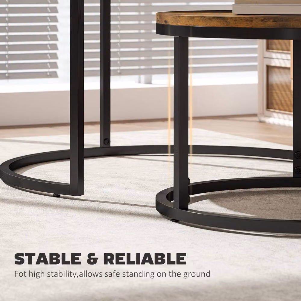 Wyld Haus Kefa Dimi Set of 2 Round Nesting Tables in Rustic Brown Wood Effect – 6