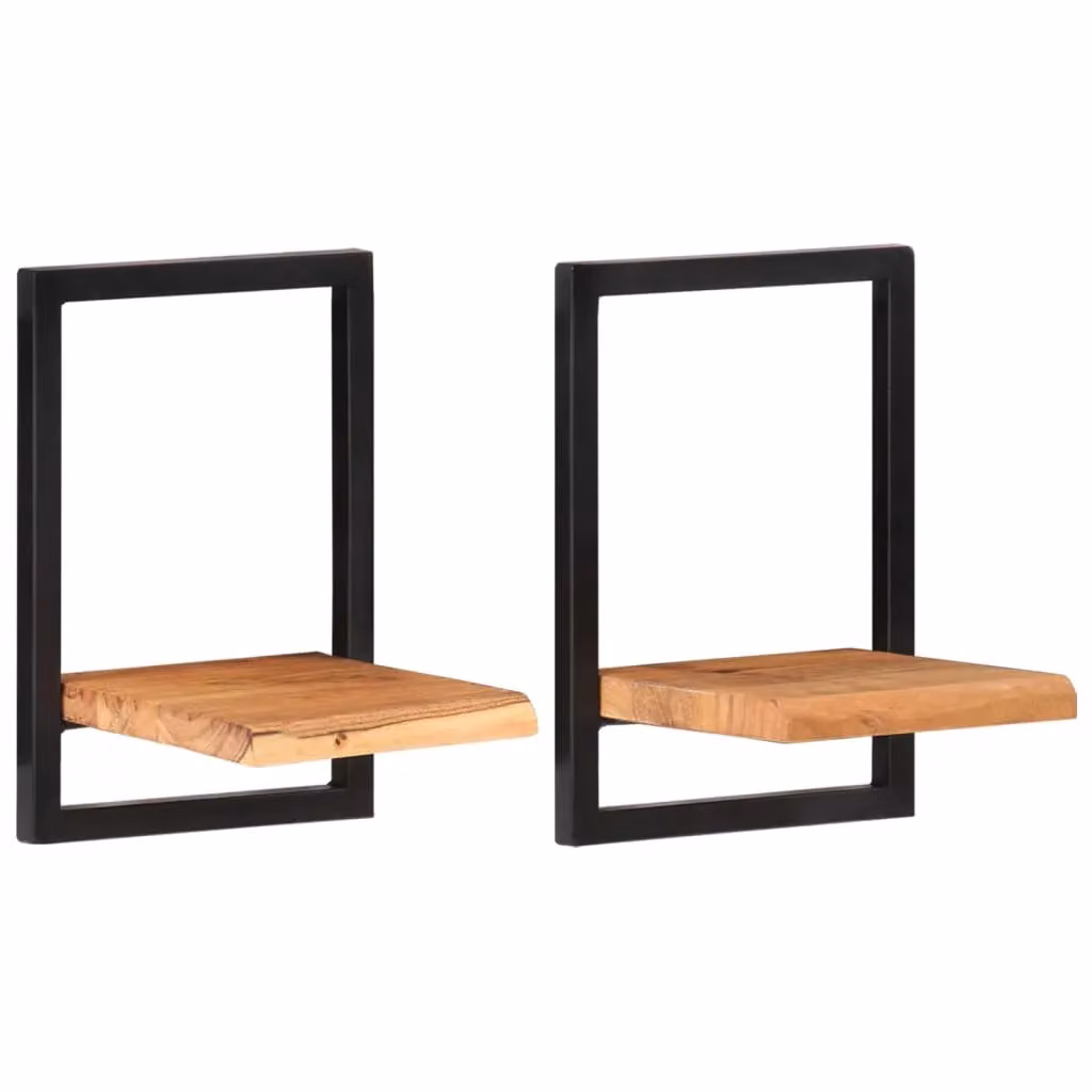 Berkfield Home Set of 2 Industrial Wall Mounted Shelves in Brown Acacia Wood and Steel, W/D/H: 25 x 25 x 35 cm – 2