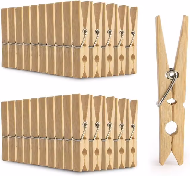 Magna Retail 100 Pack Bamboo Wooden Clothes Pegs, Brown, 9.5 cm