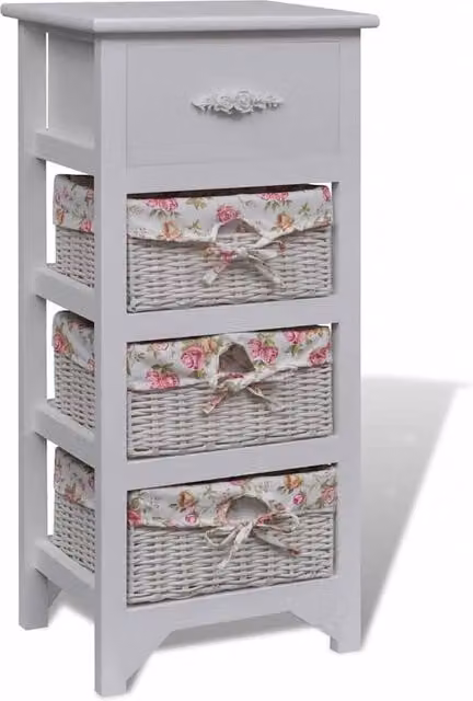 Berkfield Home White Paulownia Wood Cabinet with 1 Drawer and 3 Baskets