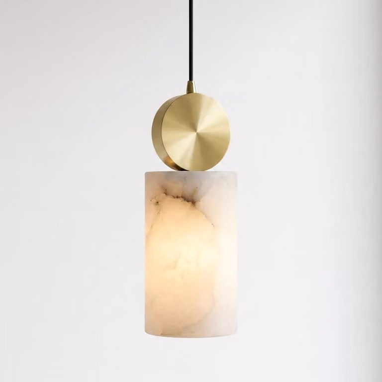 Araco Lumière Frozen Tovi Alabaster LED Pendant Light in White and Gold/Brass
