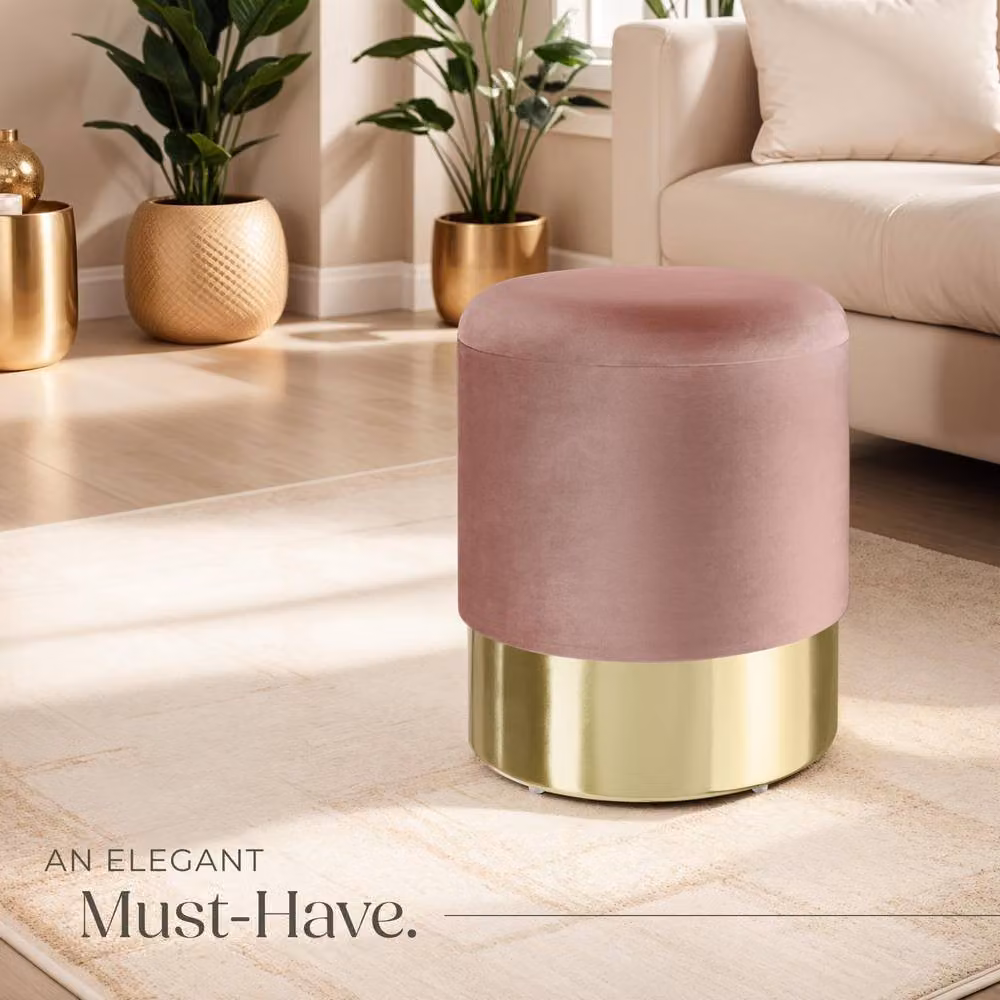 tectake Sarina Round Padded Velvet Stool with Storage Space in Pink – 8