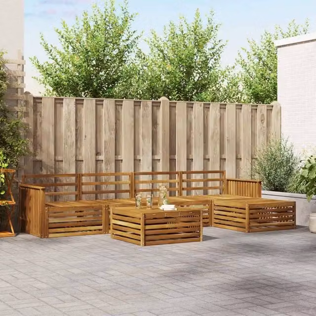 Berkfield Home 6 Piece Outdoor Sofa Set in Brown Natural Solid Acacia Wood – 1
