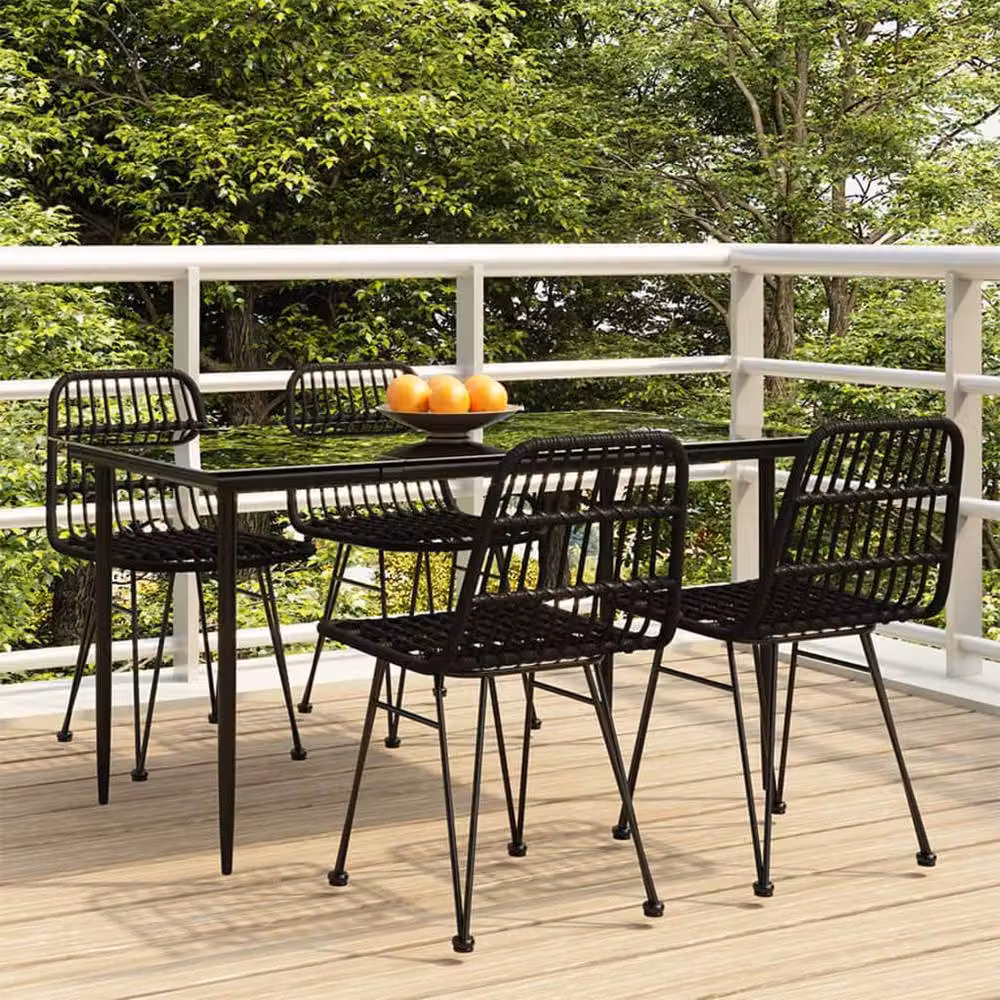 Berkfield Home 5 Piece Black Poly Rattan Garden Dining Set – 2
