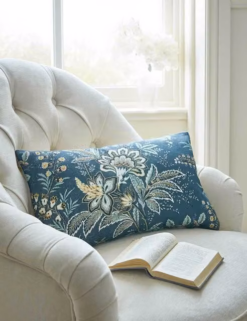 Laura Ashley Marlbrook Blue Mix Floral Pure Cotton Rectangular Bolster Cushion