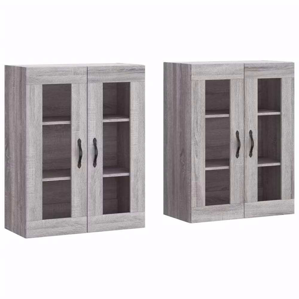 Berkfield Home Wall Mounted Cabinets, 2 Piece Set in Grey Sonoma, with Glass Doors and Internal Shelves – 2