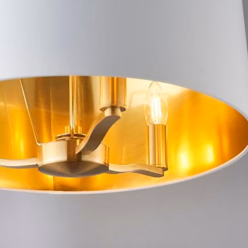 Endon Harvey 3 Light Dimmable Pendant Light in Gold and White with Fabric Shade – 3