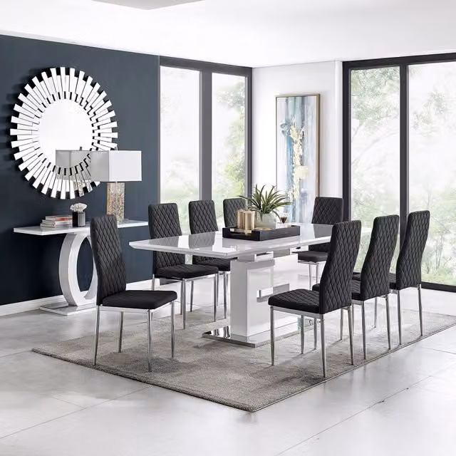 FurnitureboxUK Arezzo Large Extending Dining Table with 8 Milan Chairs in Black