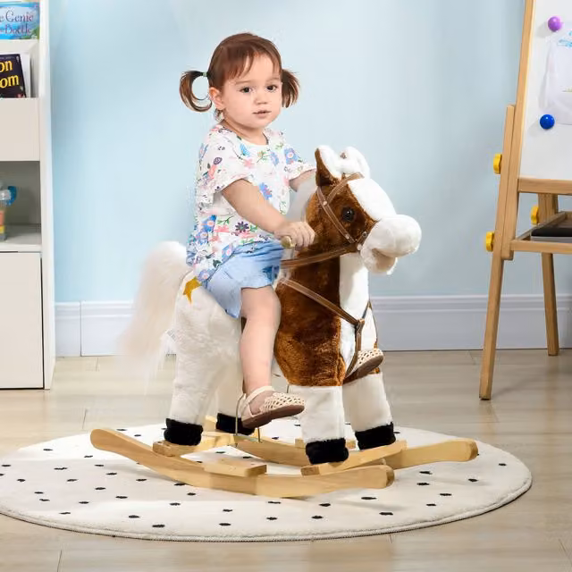 HOMCOM Brown Musical Rocking Horse for Children