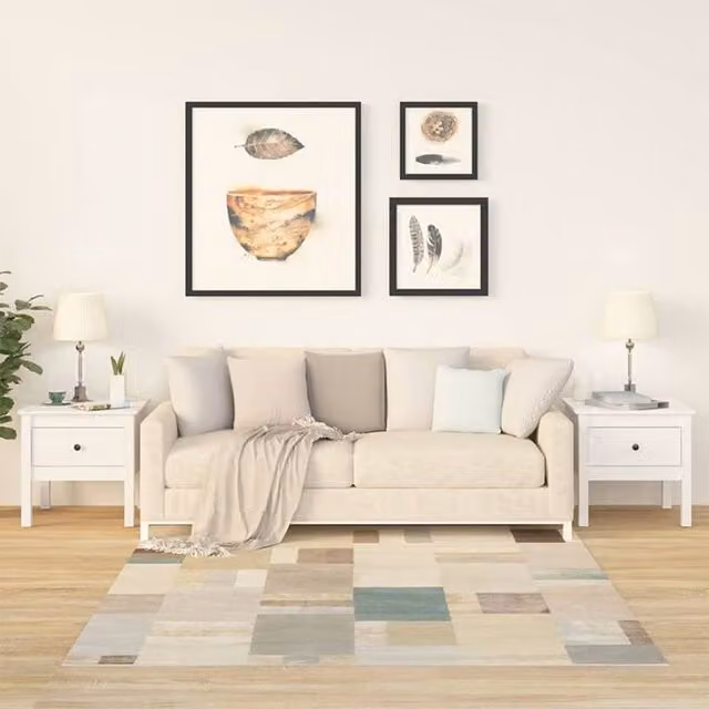 Berkfield Home Set of 2 White Solid Wood Pine Side Tables, W/D/H: 50 x 50 x 49 cm