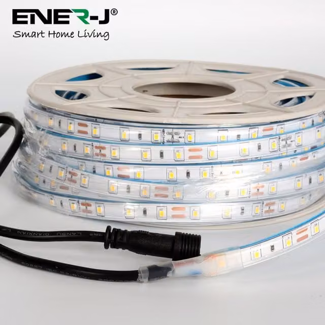 Ener-J Solar LED Strip Lights with 6V 8W Solar Panel and Remote Control, Warm White, 10m, IP65 Waterproof Silicone Cover