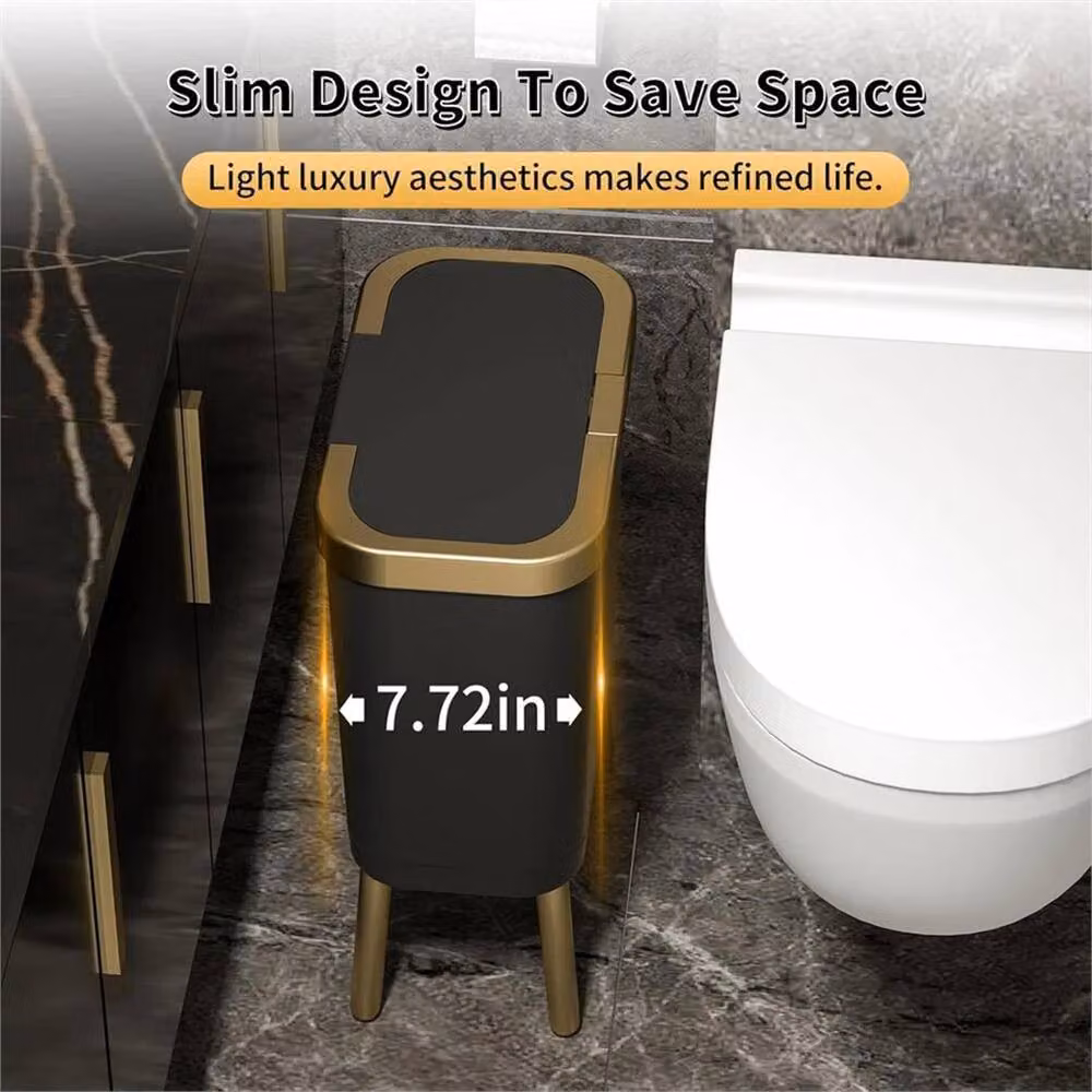 PAWNORA Kitchen Rubbish Bin with Flip Lid, Black and Gold, W: 30 cm, D: 20 cm, H: 48.5 cm – 4