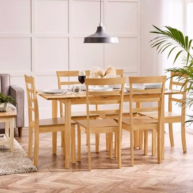 FurnitureboxUK Salcombe Extending Oak Effect Wooden Dining Table and 6 Whitby Dining Chairs in Brown