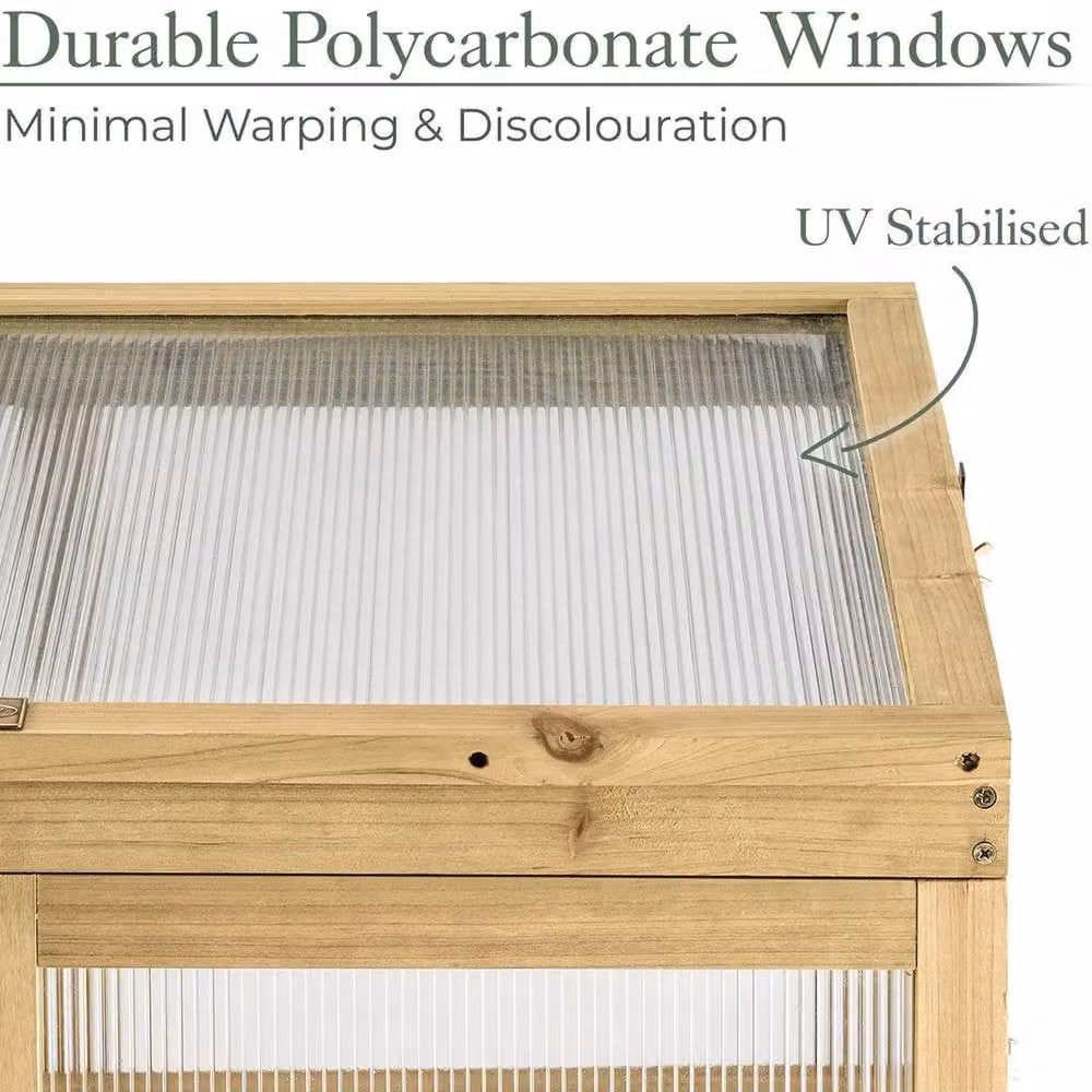 NESTLUNE Brown Wooden Polycarbonate Garden Greenhouse for Ornamental and Vegetable Gardens – 3