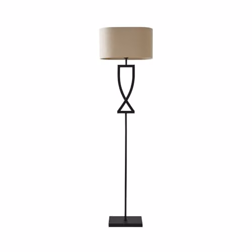 ValueLights Katniss Industrial Black Metal Floor Lamp with Oval Fabric Shade and Warm White LED Bulb, H 145.5 cm x W 40 cm x D 23.5 cm – 1