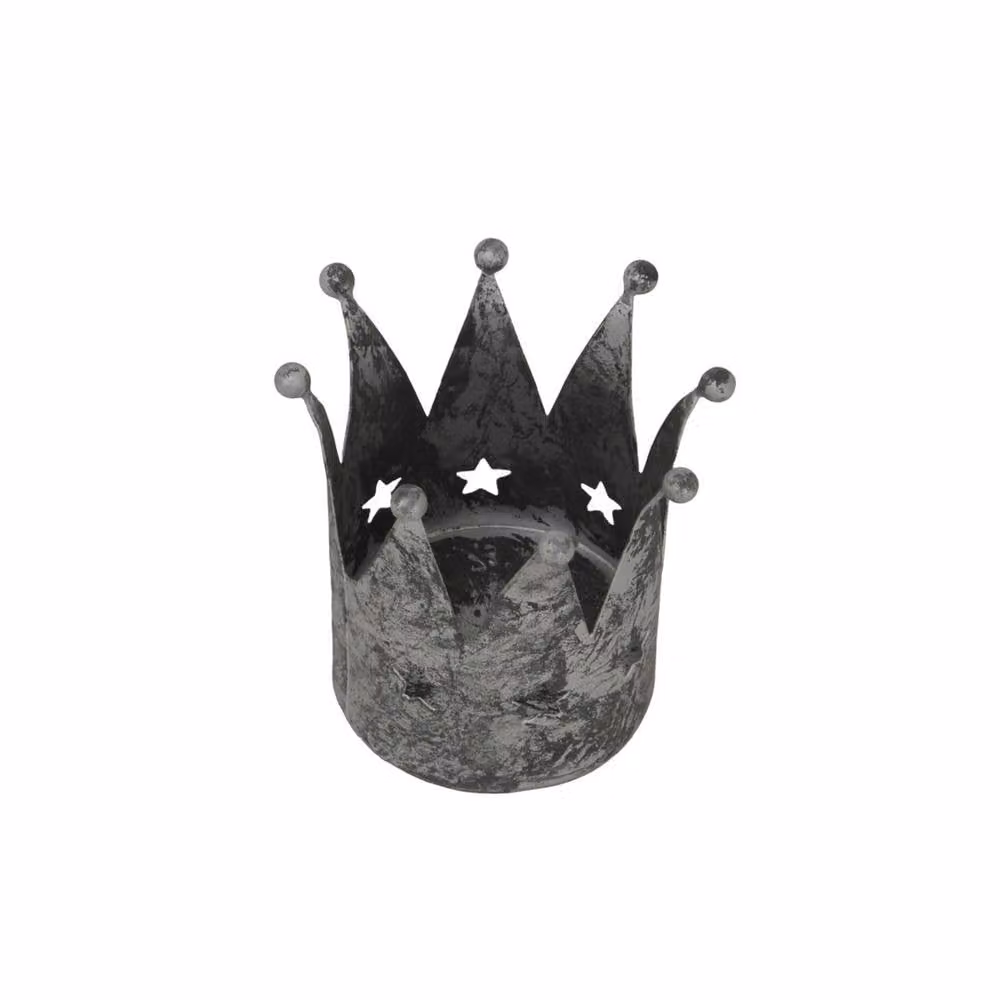 Lemon Pavilion Furniture and Decor Antique Crown Tealight Holder in Silver Metal, L7 x W7 x H8 cm – 2