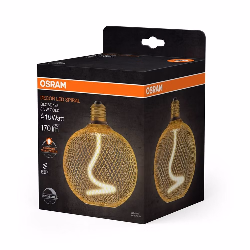 Osram Decor LED Spiral Filament Globe Bulb, Warm White, Gold, E27, Dimmable, Diameter: 12.5 cm – 3
