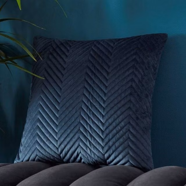 Portfolio Home Pinsonic Velvet Filled Square Cushion in Blue, W/D/H: 43 x 43 x 43 cm