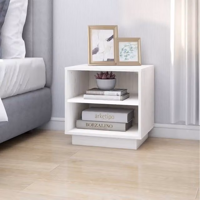 Berkfield Home Elegant White Bedside Cabinet in Solid Pine, W/D/H: 40 x 34 x 40 cm
