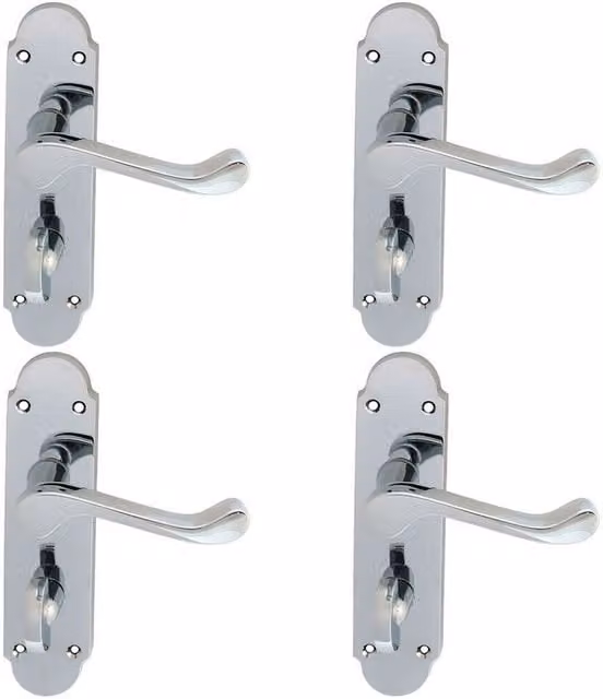 Loops 4 Pairs of Victorian Upturned Lever Bathroom Backplate Handles in Chrome, 170 x 42 mm
