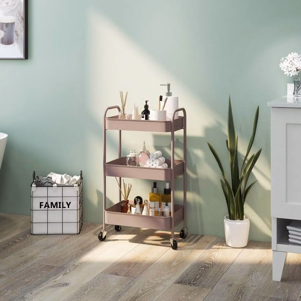 Kelvenix 3 Tier Rolling Utility Storage Trolley in Pink – 5