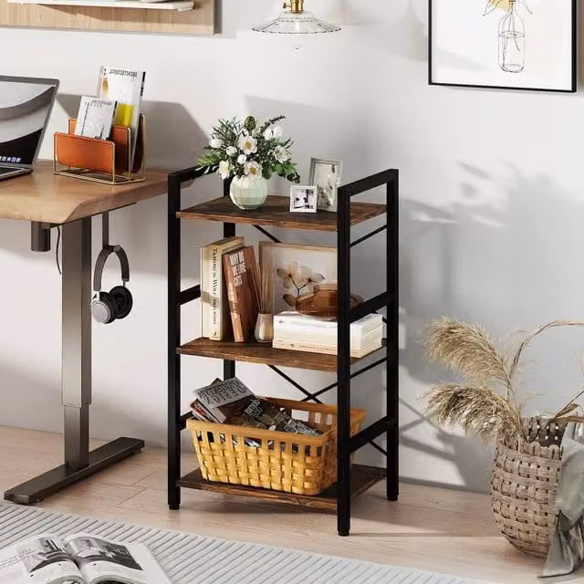 KORVIXA Freestanding Industrial Display Shelf Storage Organizer in Brown – 1