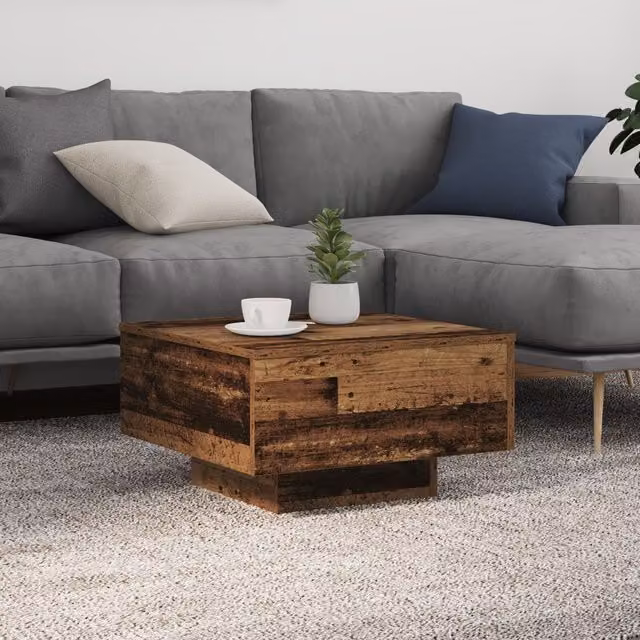 Berkfield Home Modern Square Wood Coffee Table with LED Lights in Brown W/D/H: 55 x 55 x 31 cm – 1