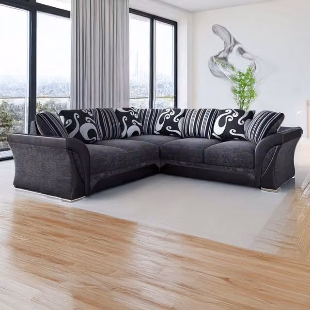 Furnishings For Less UK Lisbon Black and Grey L-Shaped 5 Seater Fabric Corner Sofa – 1