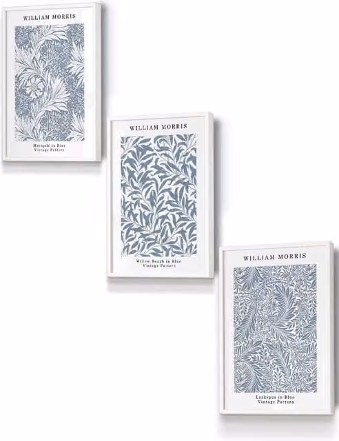 ARTZE Blue and White William Morris Vintage Floral Framed Wall Art, W: 33 cm, H: 45 cm, D: 0.2 cm
