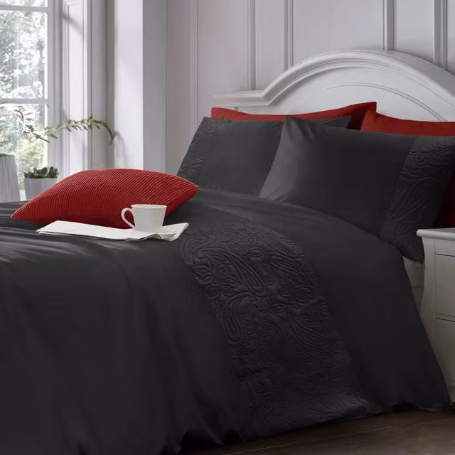 Velosso Floral Microfibre Duvet Cover and Pillowcase Set, Black and Pink, Single