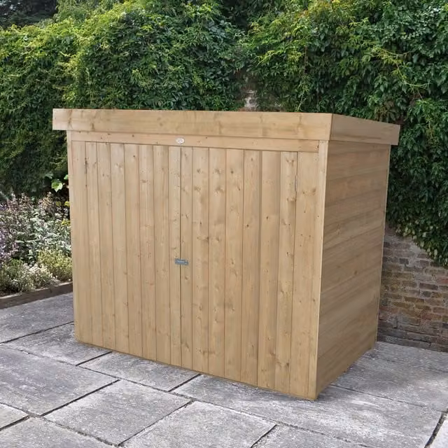 Forest Pressure Treated Large Outdoor Pent Store with Double Doors in Brown Wood