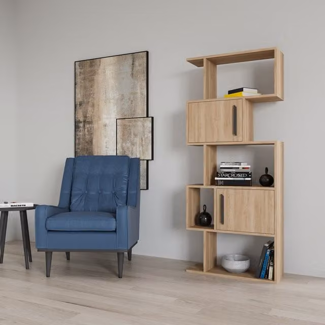 Decorotika Raven Industrial Geometric Bookcase with Cabinets in White, H 173.0 cm x W 71.0 cm