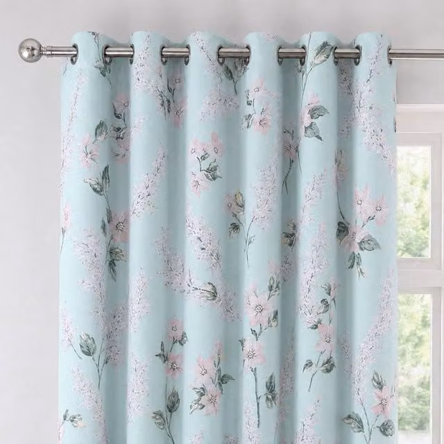 Florelle Sienna Floral Eyelet Curtains in Duck Egg Blue, W: 168 cm, H: 183 cm