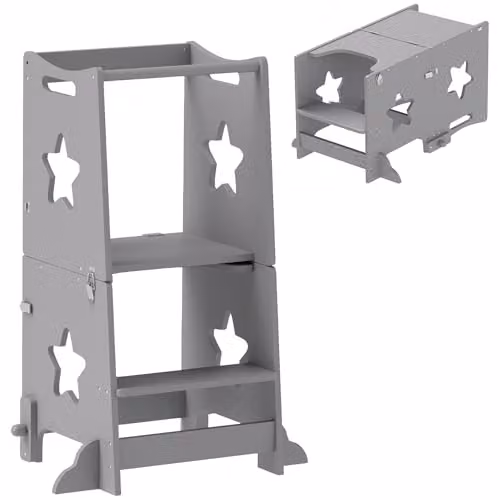 AIYAPLAY 2 in 1 Toddler Step Stool with Safety Rail, Grey, W/D/H: 86.0 x 60.0 x 44.5 cm