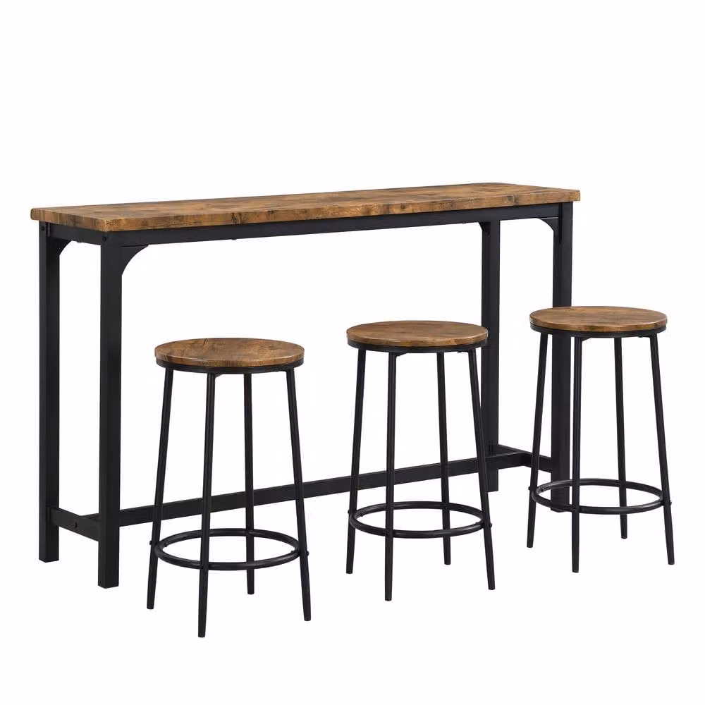 Mona Vale Furniture Industrial Bar Table Set with 3 Stools in Brown and Black – 2