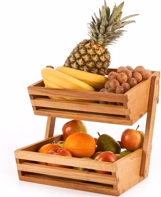 NOVECRAFTO Two-Tier Wooden Vegetable and Fruit Storage Rack, Brown