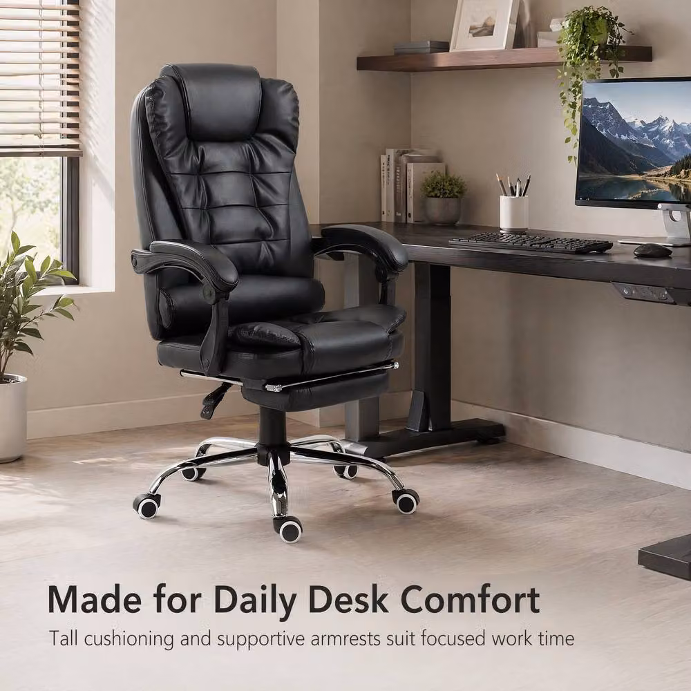 STILVORA Black Synthetic Leather Executive Office Chair with Headrest and Armrests – 3