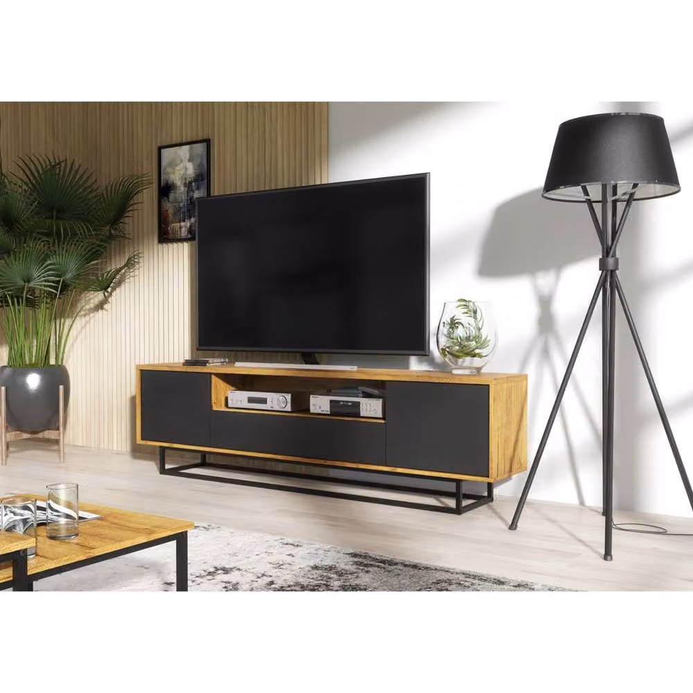 Mex Furniture LTD Rift Loft TV Unit in Dark Oak and Black, Dark Brown – 2
